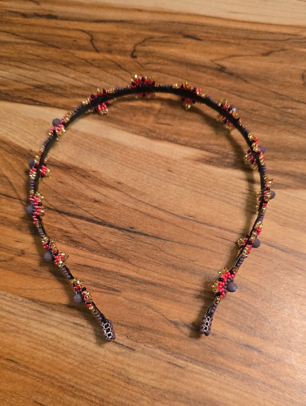 Source Unknown Red and Gold Beaded Floral Headband